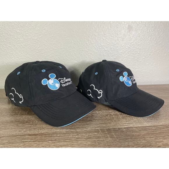 Disney Vacation Club Member Hats Lot of 2 Black Adjustable Embroidered Mickey - Picture 2 of 10